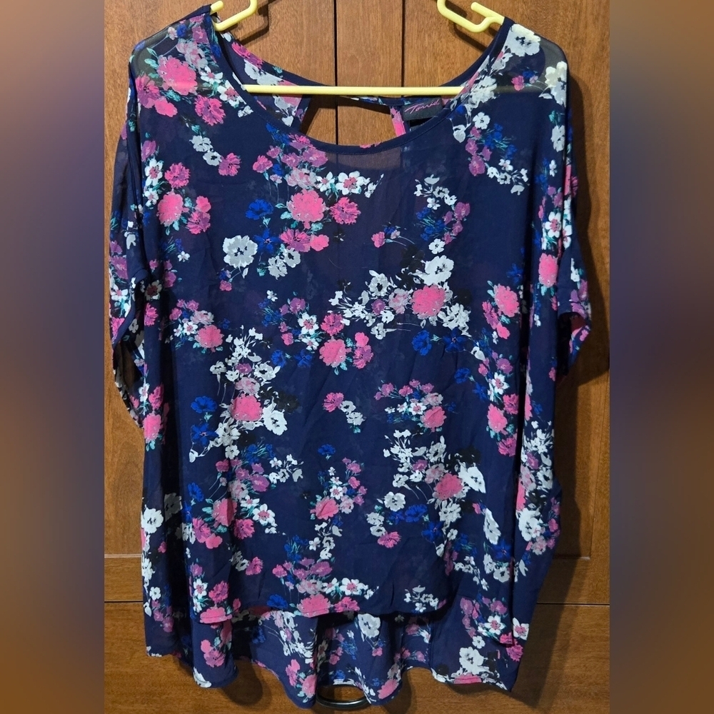 Torrid Sheer Navy Floral Blouse